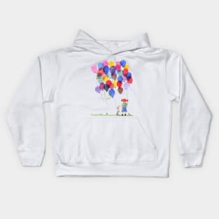 Girl with balloons whimsical watercolor illustration Kids Hoodie